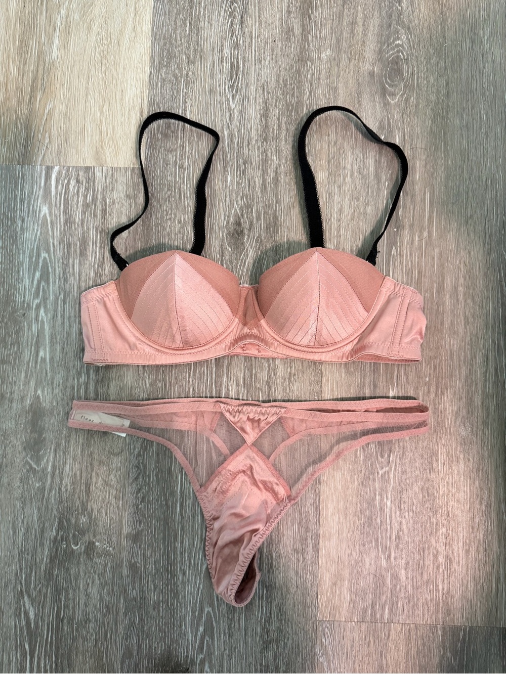 Fleur du Mal Top Stitch Bra and Thong Set Pink Size 32B / Small - Picture 5 of 7